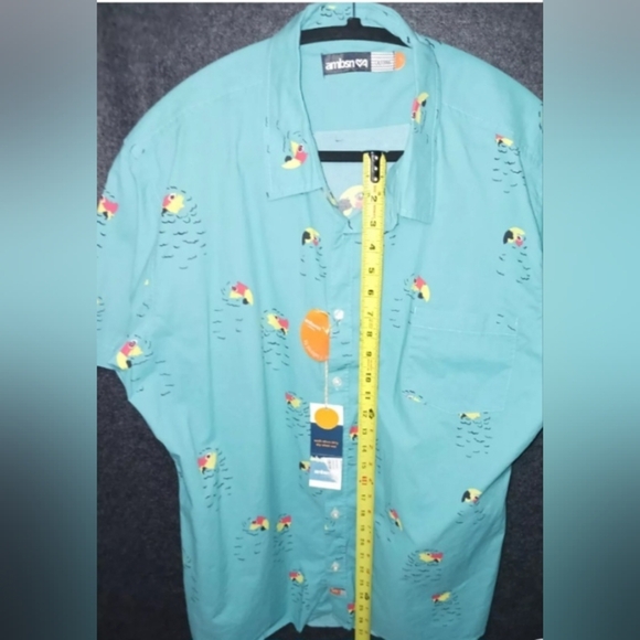 Ambsn Men’s Short Sleeve Button Down 100% Cotton Shirt Size Large Parrots Print - Picture 8 of 9